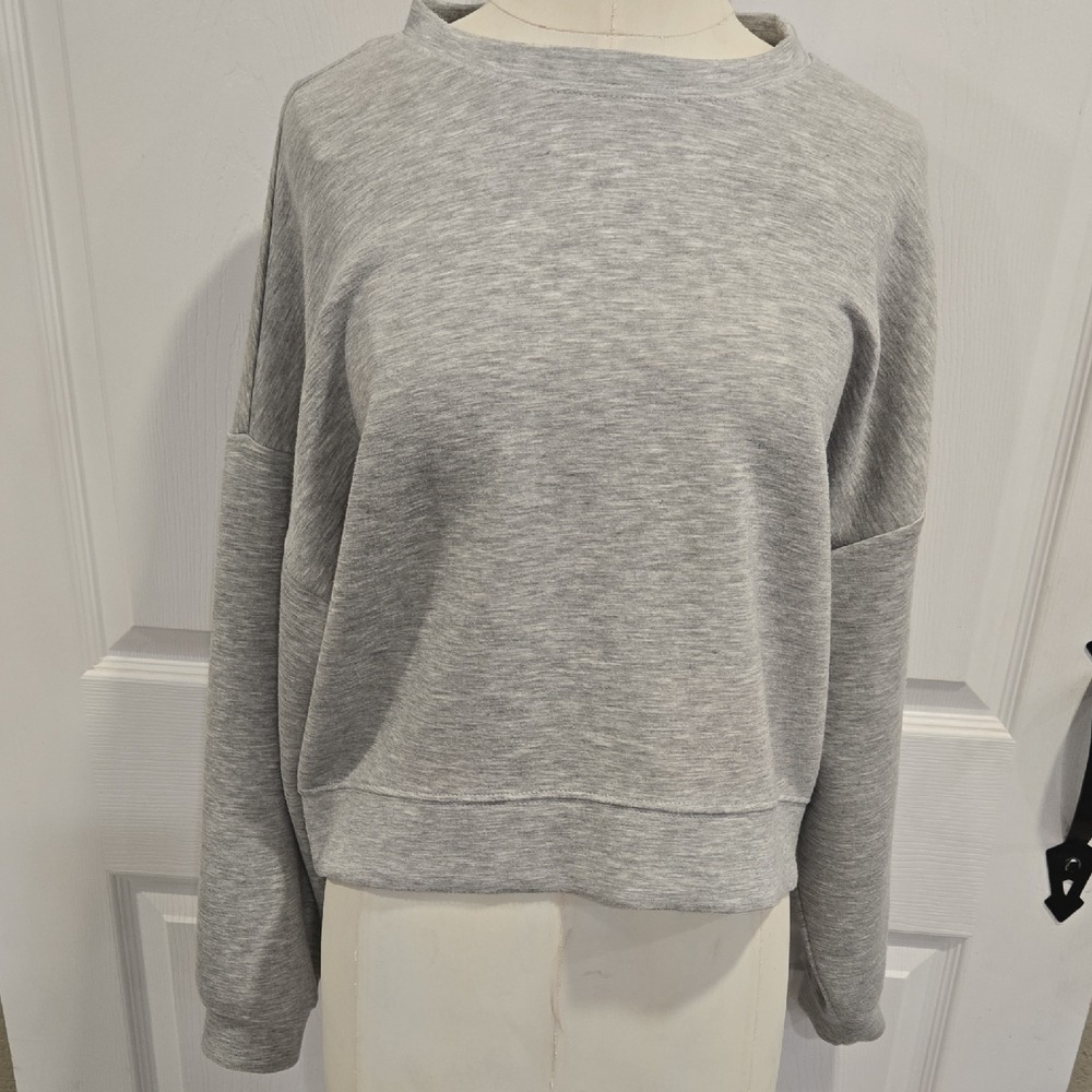Scoop Gray Heathered Boxy Cropped Sweatshirt Pullover SCT124041022 Womens L‎